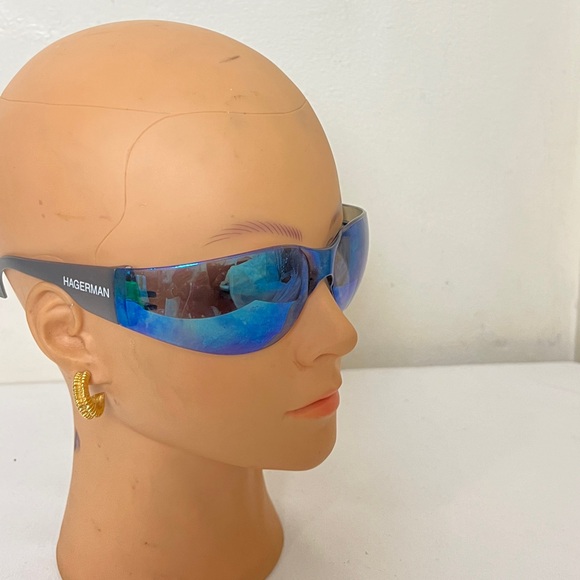 Hagerman unisex Robotic Rectangular Rimless Shield Sport Mirror sunglasses Blue. - Picture 2 of 10